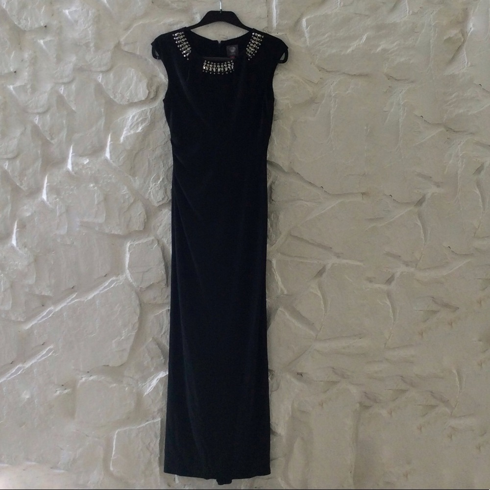 Vince Camuto Black Ribbed Sheath Cocktail Maxi